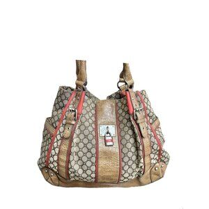 Nine West Shoulder Bag Purse Tote Brown Chunky Lock Charm Storage Divider Logo